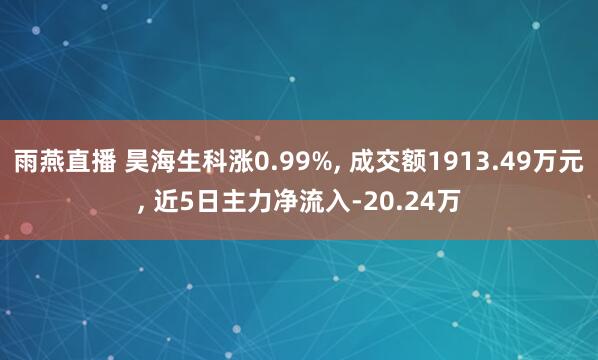 雨燕直播 昊海生科涨0.99%, 成交额1913.49万元, 近5日主力净流入-20.24万