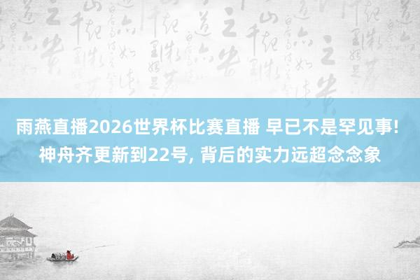 雨燕直播2026世界杯比赛直播 早已不是罕见事! 神舟齐更新到22号, 背后的实力远超念念象