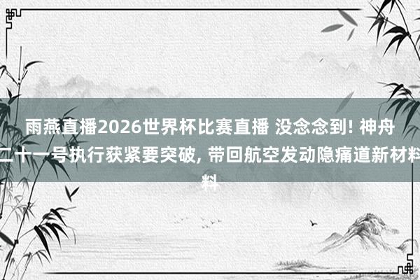 雨燕直播2026世界杯比赛直播 没念念到! 神舟二十一号执行获紧要突破, 带回航空发动隐痛道新材料