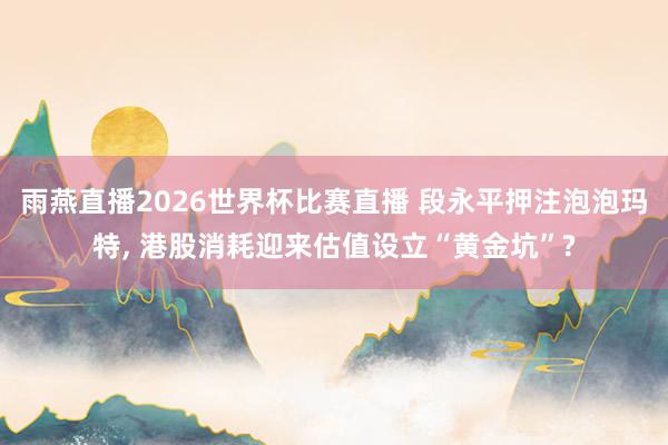 雨燕直播2026世界杯比赛直播 段永平押注泡泡玛特, 港股消耗迎来估值设立“黄金坑”?