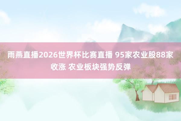 雨燕直播2026世界杯比赛直播 95家农业股88家收涨 农业板块强势反弹