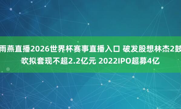 雨燕直播2026世界杯赛事直播入口 破发股想林杰2鼓吹拟套现不超2.2亿元 2022IPO超募4亿