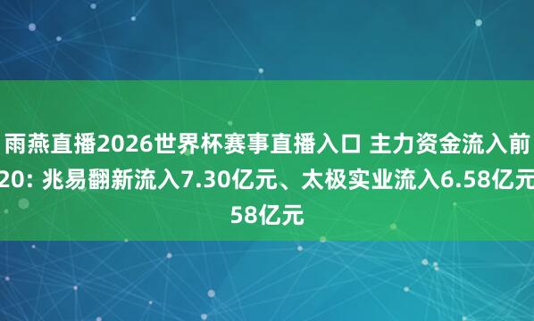 雨燕直播2026世界杯赛事直播入口 主力资金流入前20: 兆易翻新流入7.30亿元、太极实业流入6.58亿元