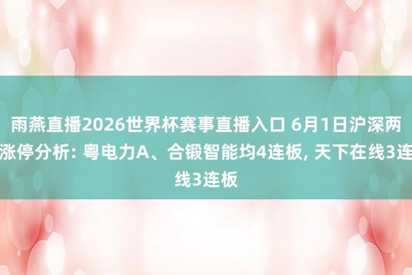 雨燕直播2026世界杯赛事直播入口 6月1日沪深两市涨停分析: 粤电力A、合锻智能均4连板, 天下在线3连板