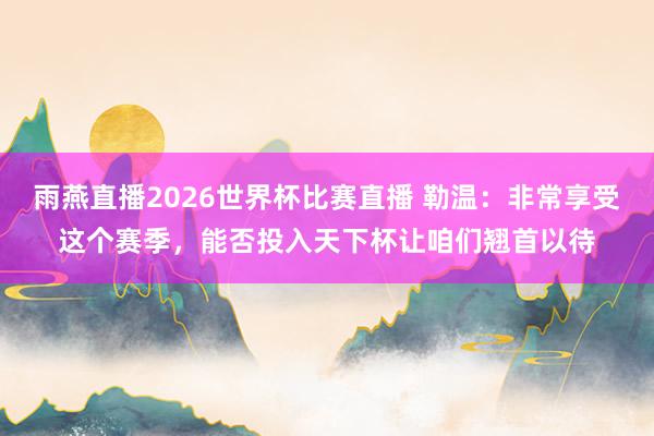 雨燕直播2026世界杯比赛直播 勒温：非常享受这个赛季，能否投入天下杯让咱们翘首以待