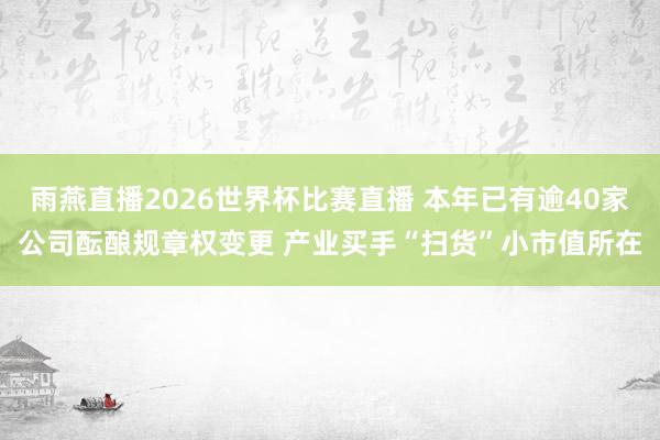 雨燕直播2026世界杯比赛直播 本年已有逾40家公司酝酿规章权变更 产业买手“扫货”小市值所在