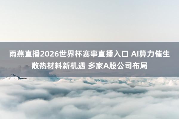 雨燕直播2026世界杯赛事直播入口 AI算力催生散热材料新机遇 多家A股公司布局
