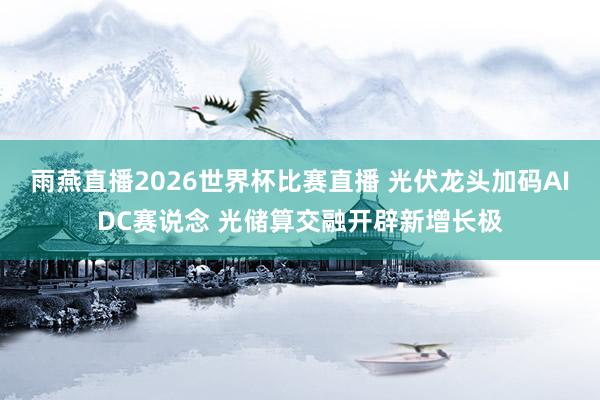 雨燕直播2026世界杯比赛直播 光伏龙头加码AIDC赛说念 光储算交融开辟新增长极