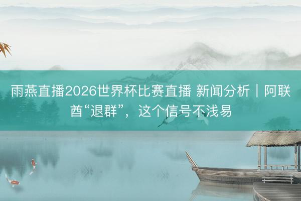 雨燕直播2026世界杯比赛直播 新闻分析｜阿联酋“退群”，这个信号不浅易