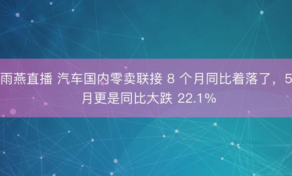 雨燕直播 汽车国内零卖联接 8 个月同比着落了，5 月更是同比大跌 22.1%