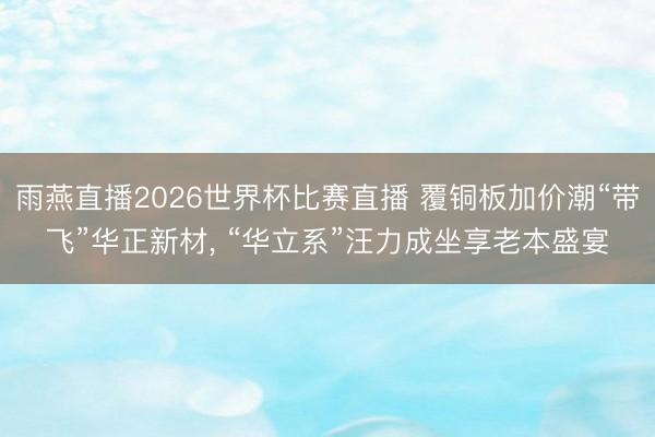 雨燕直播2026世界杯比赛直播 覆铜板加价潮“带飞”华正新材， “华立系”汪力成坐享老本盛宴