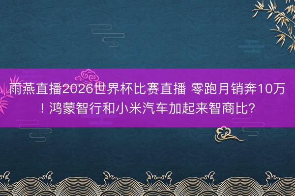 雨燕直播2026世界杯比赛直播 零跑月销奔10万! 鸿蒙智行和小米汽车加起来智商比?