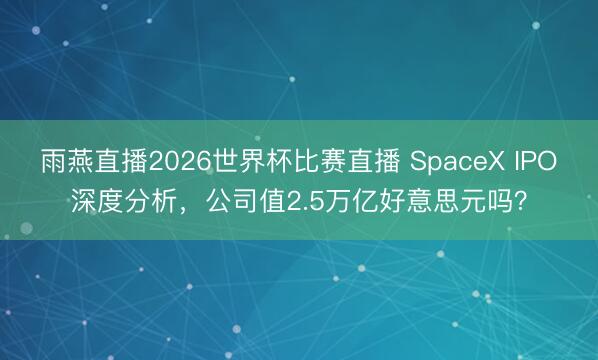 雨燕直播2026世界杯比赛直播 SpaceX IPO深度分析,公司值2.5万亿好意思元吗?